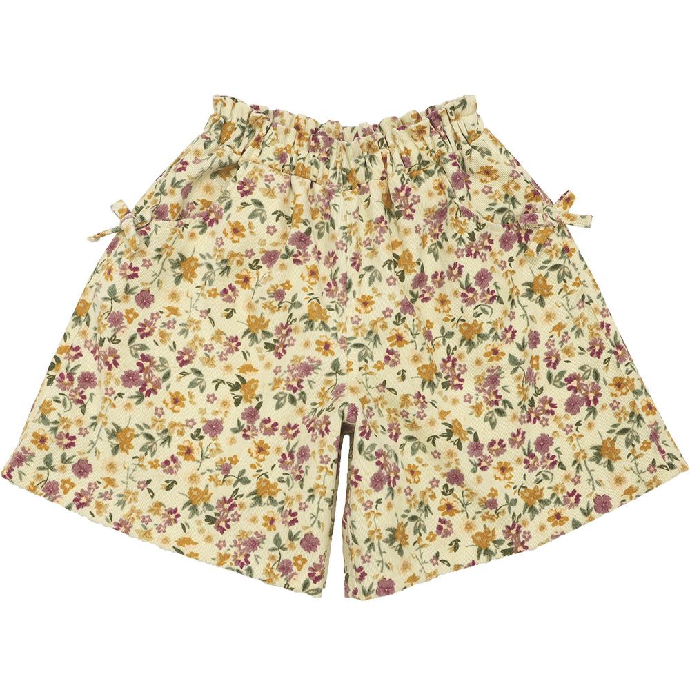 ベビー服 女の子 花柄 コーデュロイ 裏地付き キュロットパンツ アイボリー(12) 正面