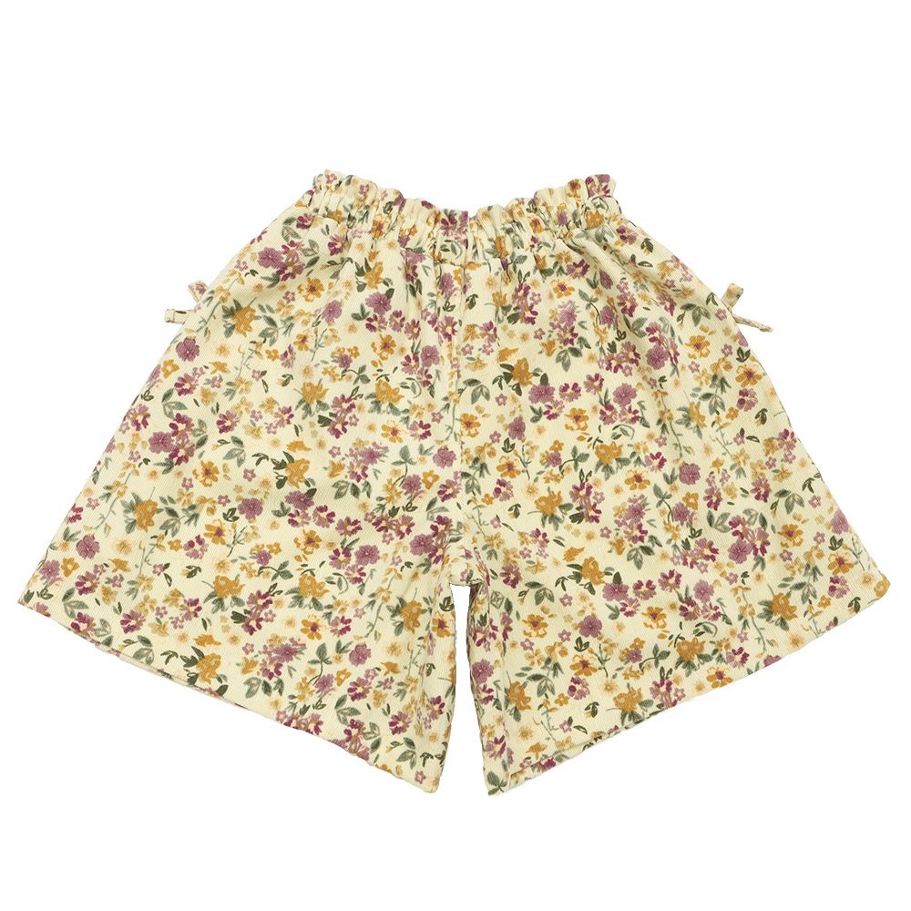 ベビー服 女の子 花柄 コーデュロイ 裏地付き キュロットパンツ アイボリー(12) 背面