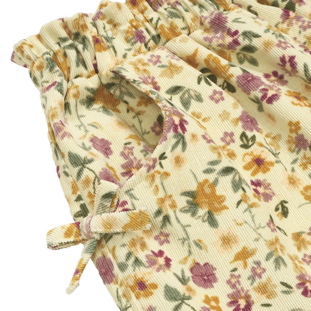 ベビー服 女の子 花柄 コーデュロイ 裏地付き キュロットパンツ アイボリー(12) デザインポイント1