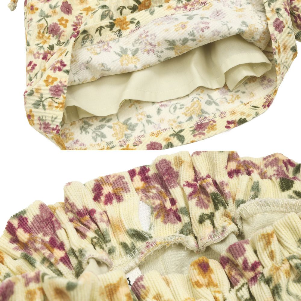 ベビー服 女の子 花柄 コーデュロイ 裏地付き キュロットパンツ アイボリー(12) デザインポイント2