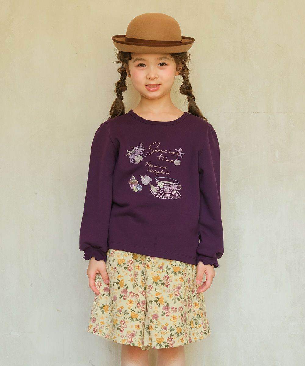 ベビー服 女の子 花柄 コーデュロイ 裏地付き キュロットパンツ アイボリー(12) モデル画像アップ