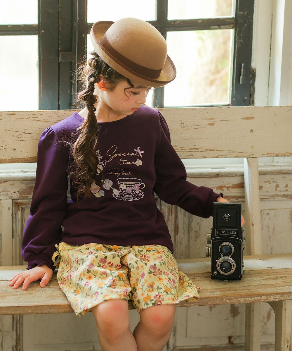 ベビー服 女の子 花柄 コーデュロイ 裏地付き キュロットパンツ アイボリー(12) モデル画像全身