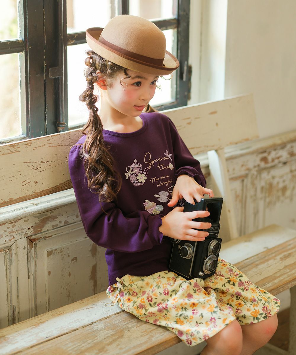 ベビー服 女の子 花柄 コーデュロイ 裏地付き キュロットパンツ アイボリー(12) モデル画像1