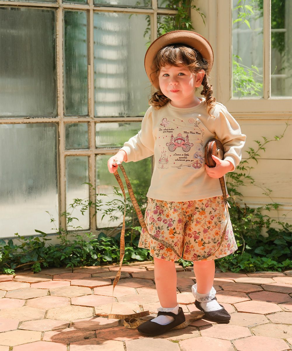 ベビー服 女の子 花柄 コーデュロイ 裏地付き キュロットパンツ アイボリー(12) モデル画像3