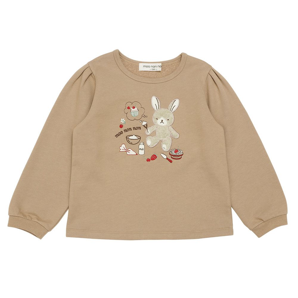 ベビー服 女の子 うさぎモチーフつきケーキ刺繍 裏毛トレーナー ベージュ(51) 正面