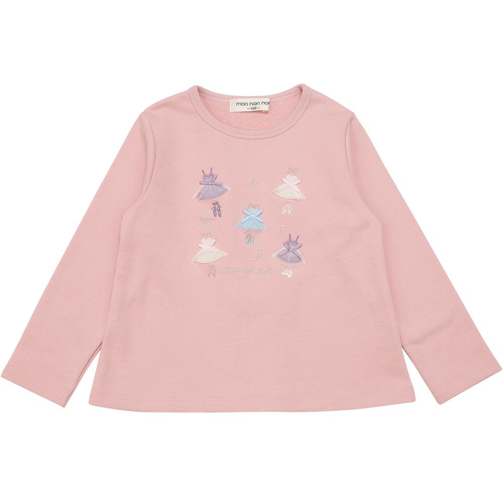 ベビー服 女の子 子ども服 キッズ ドレス ロゴ バレリーナ 刺繍 音符 リボン Aライン 裏毛 ピンク(02) 正面