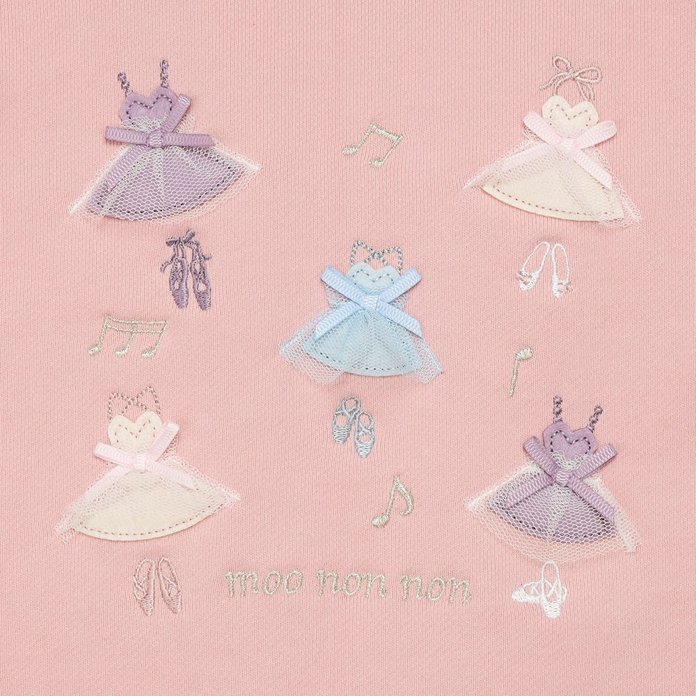 ベビー服 女の子 子ども服 キッズ ドレス ロゴ バレリーナ 刺繍 音符 リボン Aライン 裏毛 ピンク(02) デザインポイント1