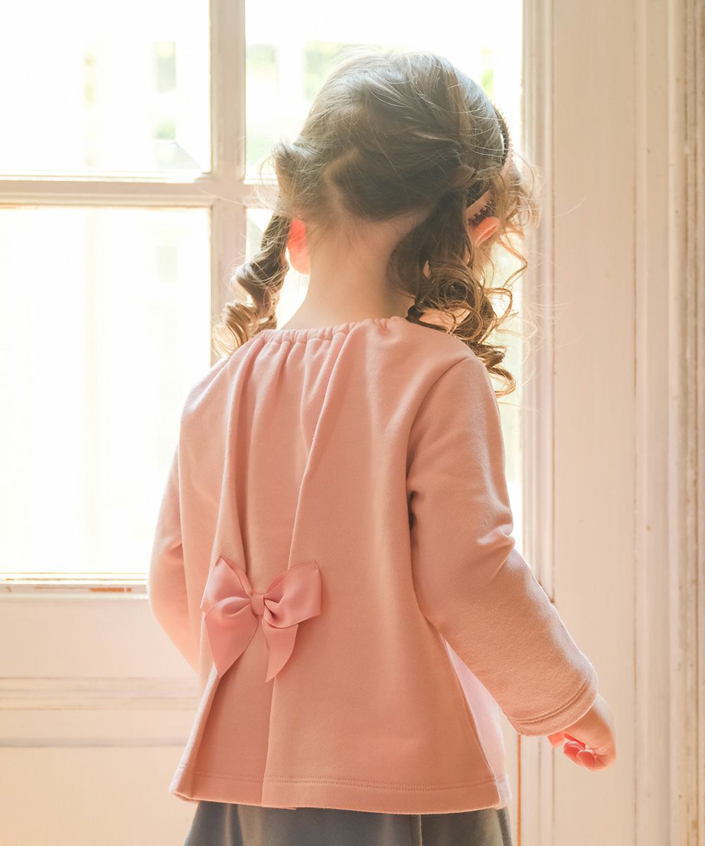 ベビー服 女の子 子ども服 キッズ ドレス ロゴ バレリーナ 刺繍 音符 リボン Aライン 裏毛 ピンク(02) モデル画像全身