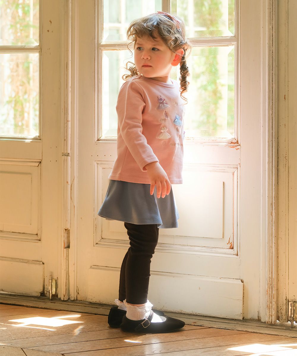 ベビー服 女の子 子ども服 キッズ ドレス ロゴ バレリーナ 刺繍 音符 リボン Aライン 裏毛 ピンク(02) モデル画像2