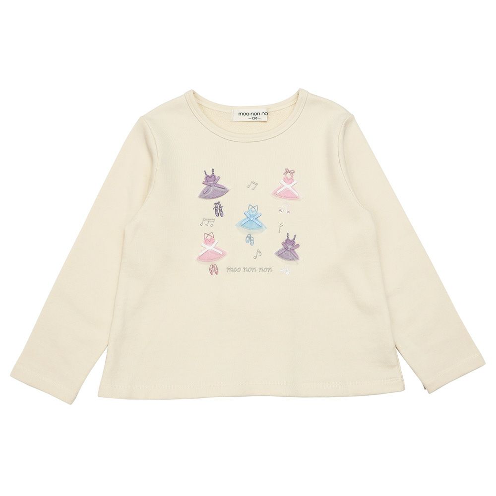 ベビー服 女の子 子ども服 キッズ ドレス ロゴ バレリーナ 刺繍 音符 リボン Aライン 裏毛 アイボリー(12) 正面