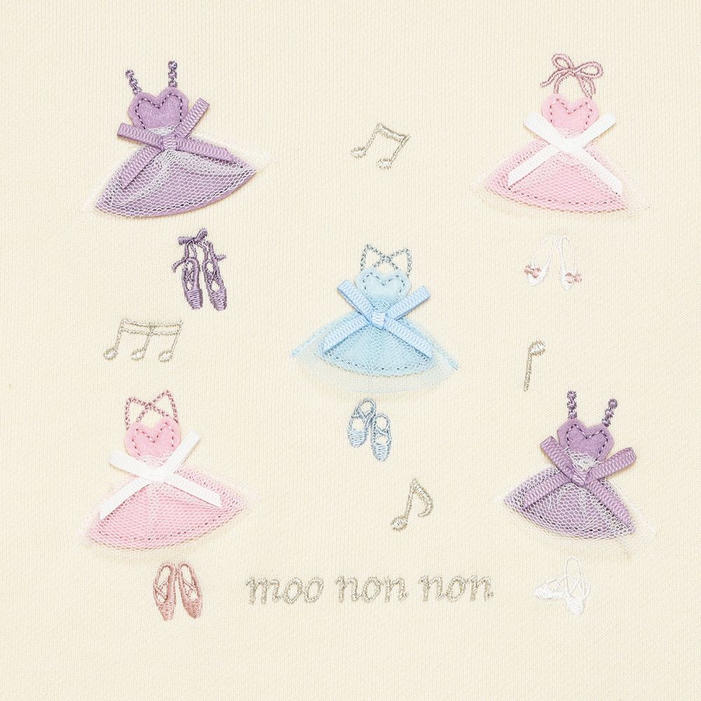 ベビー服 女の子 子ども服 キッズ ドレス ロゴ バレリーナ 刺繍 音符 リボン Aライン 裏毛 アイボリー(12) デザインポイント1