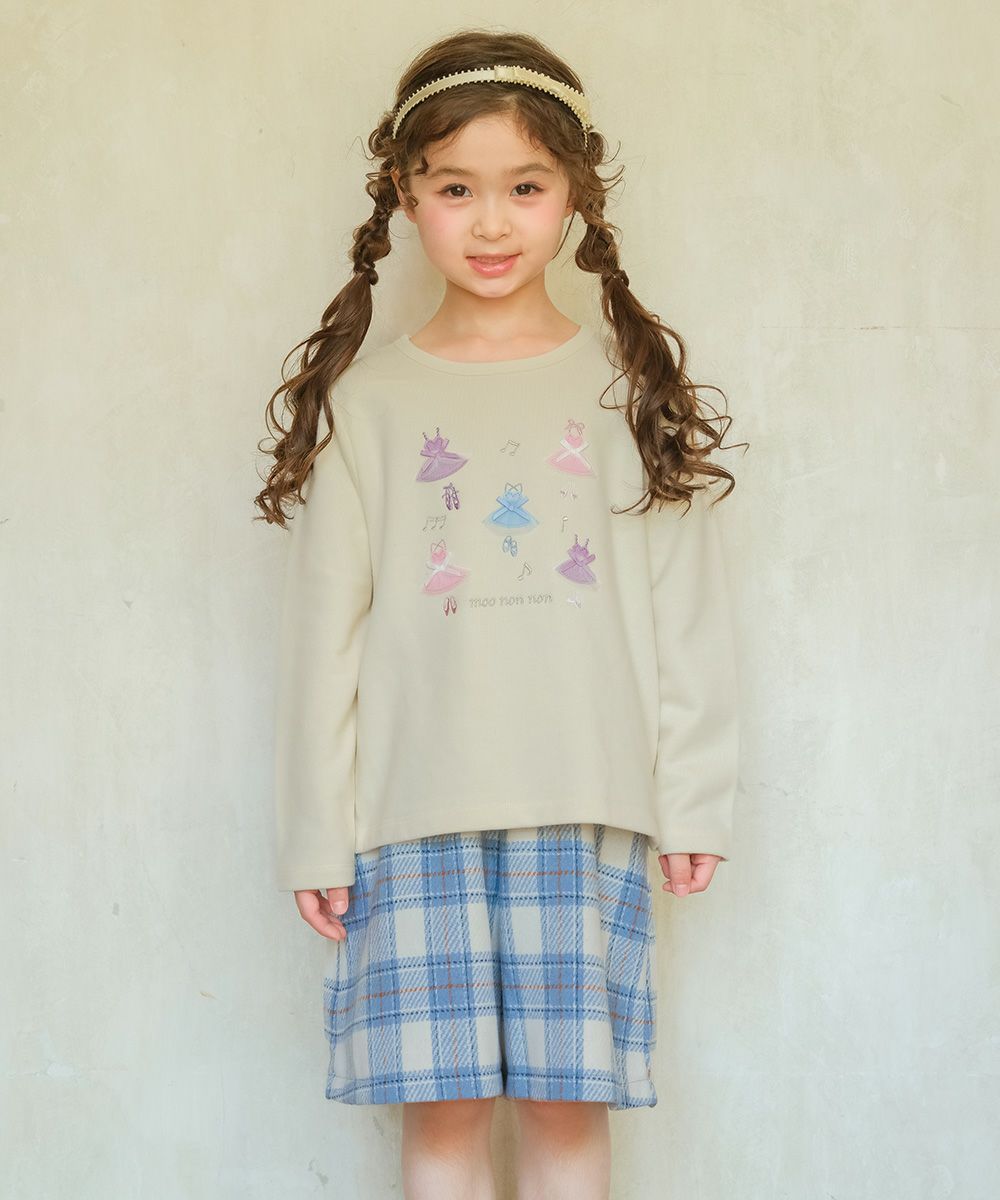 ベビー服 女の子 子ども服 キッズ ドレス ロゴ バレリーナ 刺繍 音符 リボン Aライン 裏毛 アイボリー(12) モデル画像1