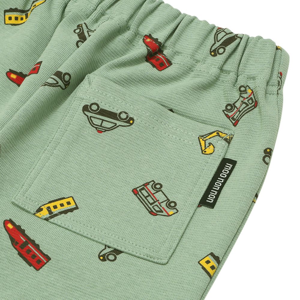 ベビー服 男の子 はたらく車 電車 乗り物プリント レギンスパンツ グリーン(08) デザインポイント1