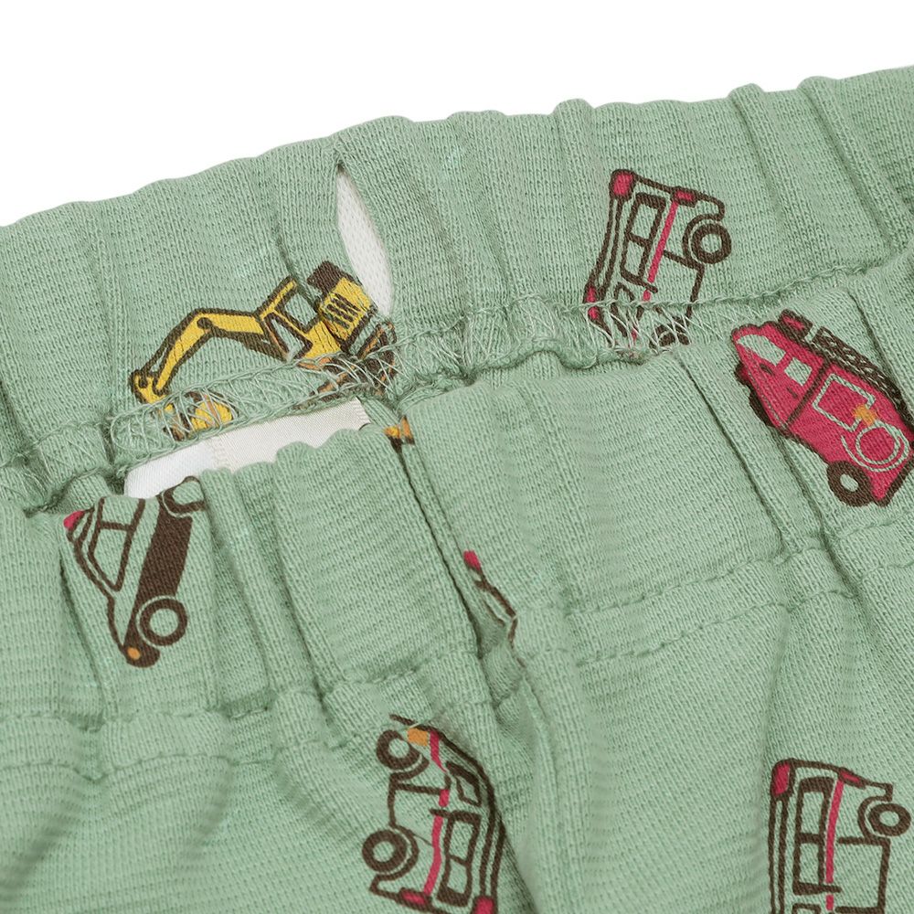 ベビー服 男の子 はたらく車 電車 乗り物プリント レギンスパンツ グリーン(08) デザインポイント2