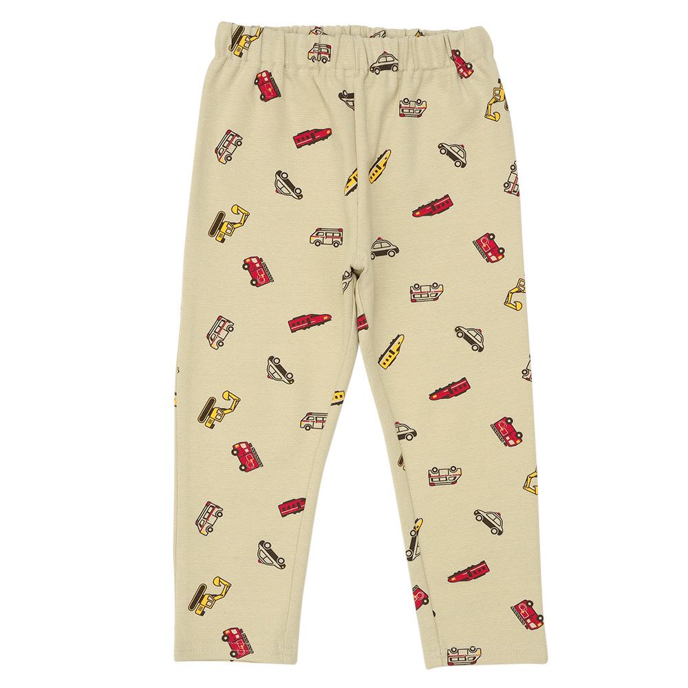 ベビー服 男の子 はたらく車 電車 乗り物プリント レギンスパンツ ベージュ(51) 正面