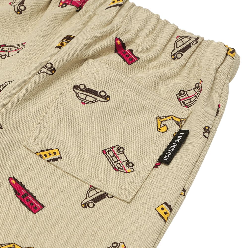 ベビー服 男の子 はたらく車 電車 乗り物プリント レギンスパンツ ベージュ(51) デザインポイント1