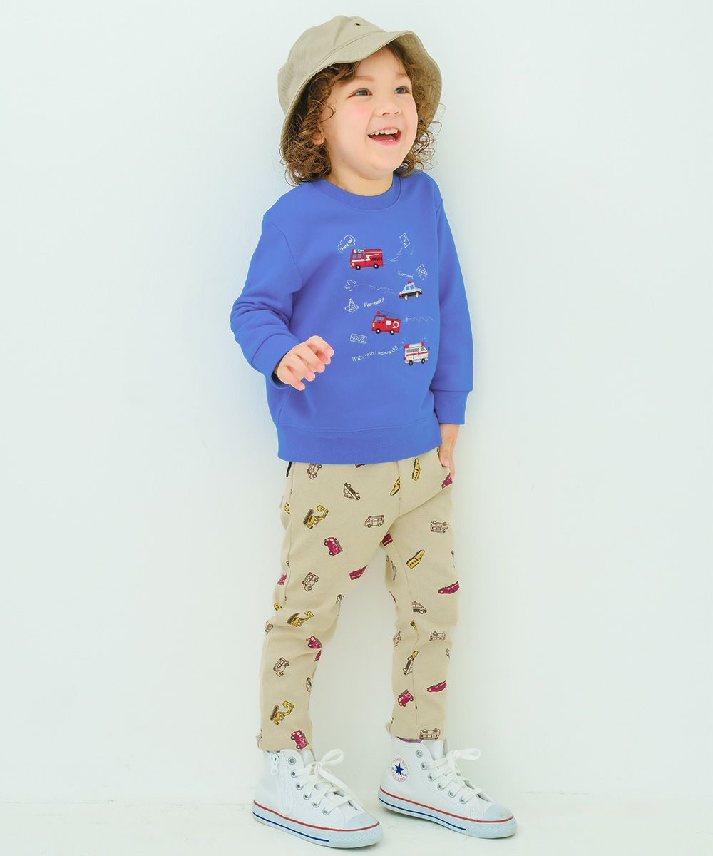 ベビー服 男の子 はたらく車 電車 乗り物プリント レギンスパンツ ベージュ(51) モデル画像アップ