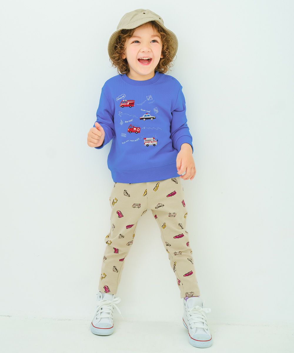 ベビー服 男の子 はたらく車 電車 乗り物プリント レギンスパンツ ベージュ(51) モデル画像全身