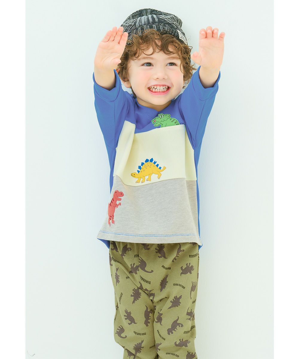 ベビー服 男の子 オリジナル恐竜プリント レギンスパンツ カーキ(82) モデル画像1