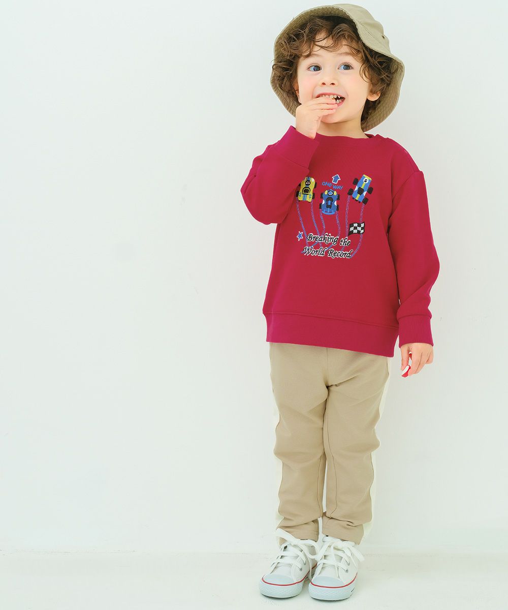 ベビー服 男の子 ミニ裏毛 ラインパンツ ベージュ(51) モデル画像アップ