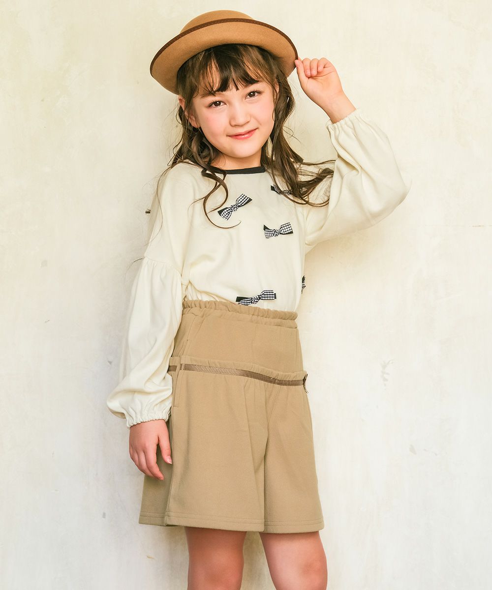 ベビー服 女の子 パウダースムース リボンつきキュロットパンツ ベージュ(51) モデル画像3