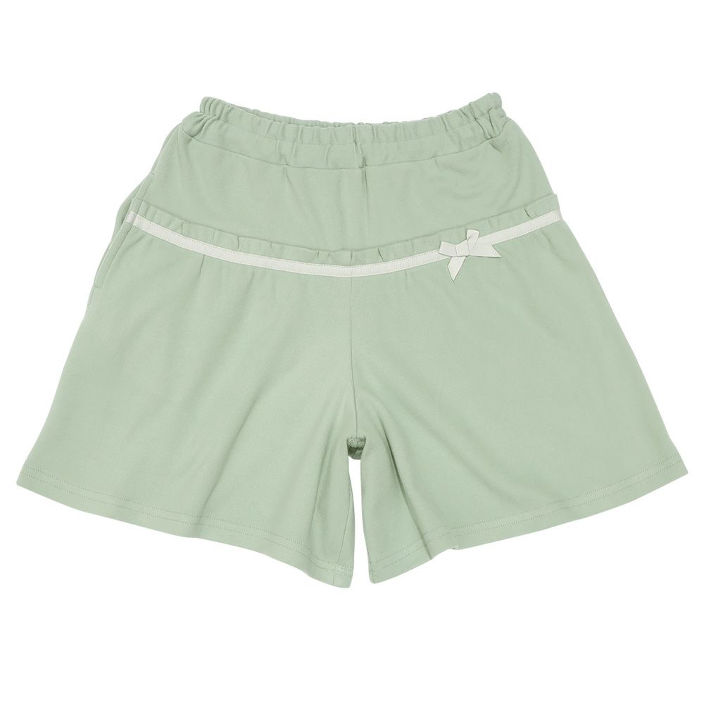 ベビー服 女の子 パウダースムース リボンつきキュロットパンツ エメラルドグリーン(81) 正面
