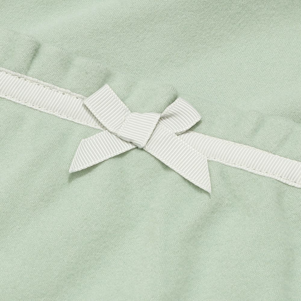 ベビー服 女の子 パウダースムース リボンつきキュロットパンツ エメラルドグリーン(81) デザインポイント1