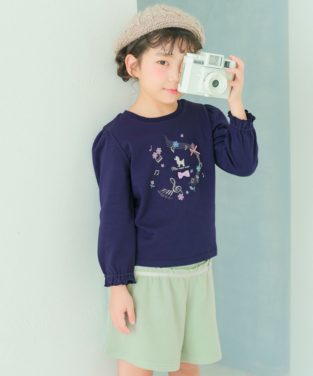 ベビー服 女の子 パウダースムース リボンつきキュロットパンツ エメラルドグリーン(81) モデル画像アップ