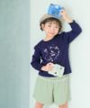 ベビー服 女の子 パウダースムース リボンつきキュロットパンツ エメラルドグリーン(81) モデル画像全身