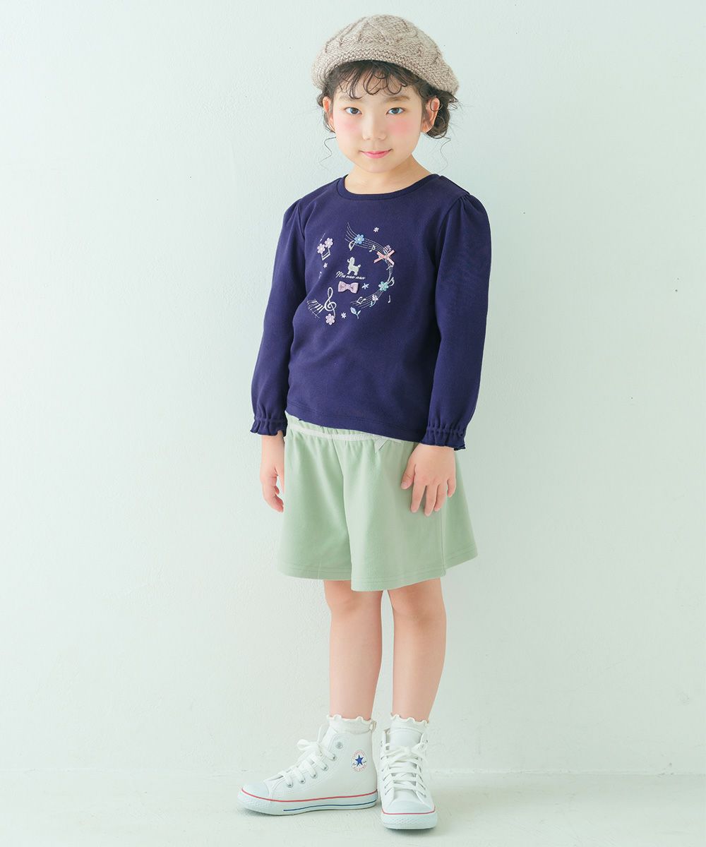 ベビー服 女の子 パウダースムース リボンつきキュロットパンツ エメラルドグリーン(81) モデル画像2