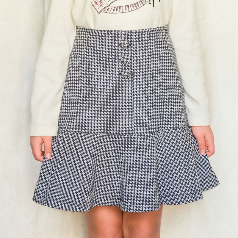子供服 女の子 千鳥柄 飾りボタン付き フレアースカート