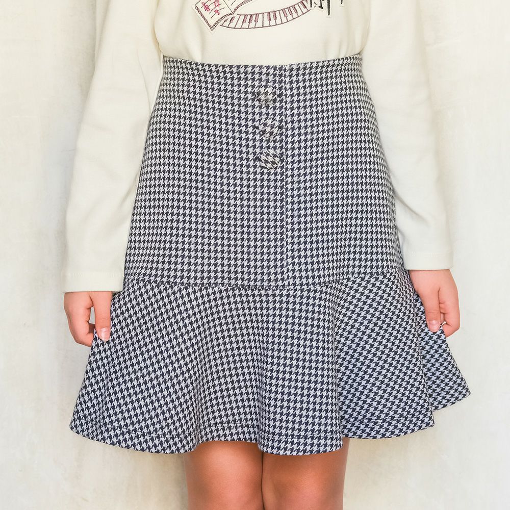 子供服 女の子 千鳥柄 飾りボタン付き フレアースカート