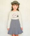 子供服 女の子 千鳥柄 飾りボタン付き フレアースカート ホワイト×ブラック(10) モデル画像アップ