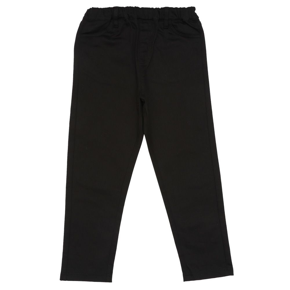 子供服 女の子 ストレッチツイル リボンロゴ刺? ロングパンツ ブラック(00) 正面