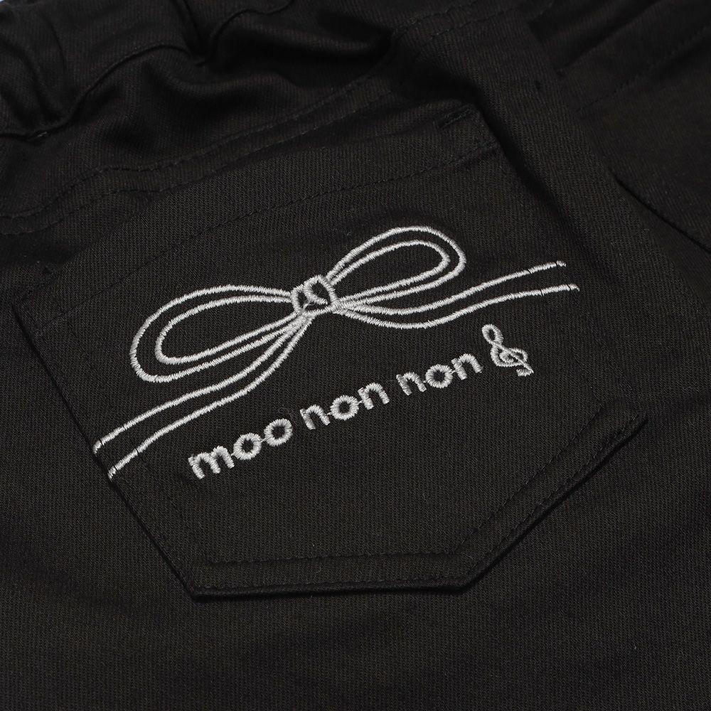 子供服 女の子 ストレッチツイル リボンロゴ刺? ロングパンツ ブラック(00) デザインポイント1