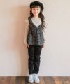 子供服 女の子 ストレッチツイル リボンロゴ刺? ロングパンツ ブラック(00) モデル画像1