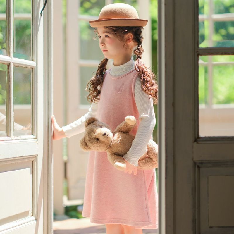 ベビー服 女の子 音符刺繍 Aライン バックリボン付きワンピース