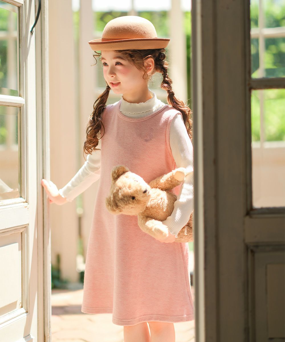 ベビー服 女の子 音符刺繍 Aライン バックリボン付きワンピース ピンク(02) モデル画像アップ