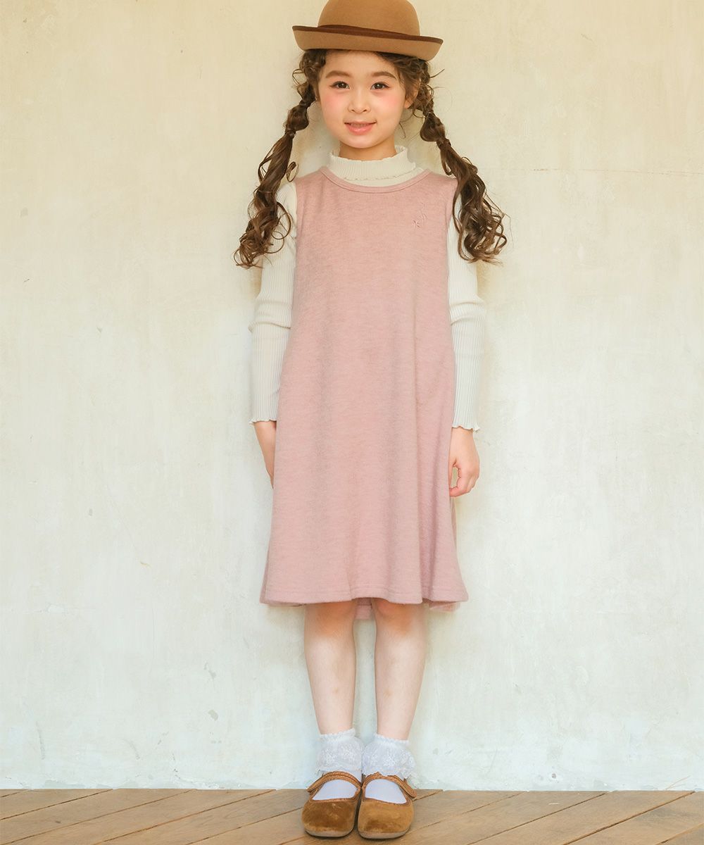 ベビー服 女の子 音符刺繍 Aライン バックリボン付きワンピース ピンク(02) モデル画像全身