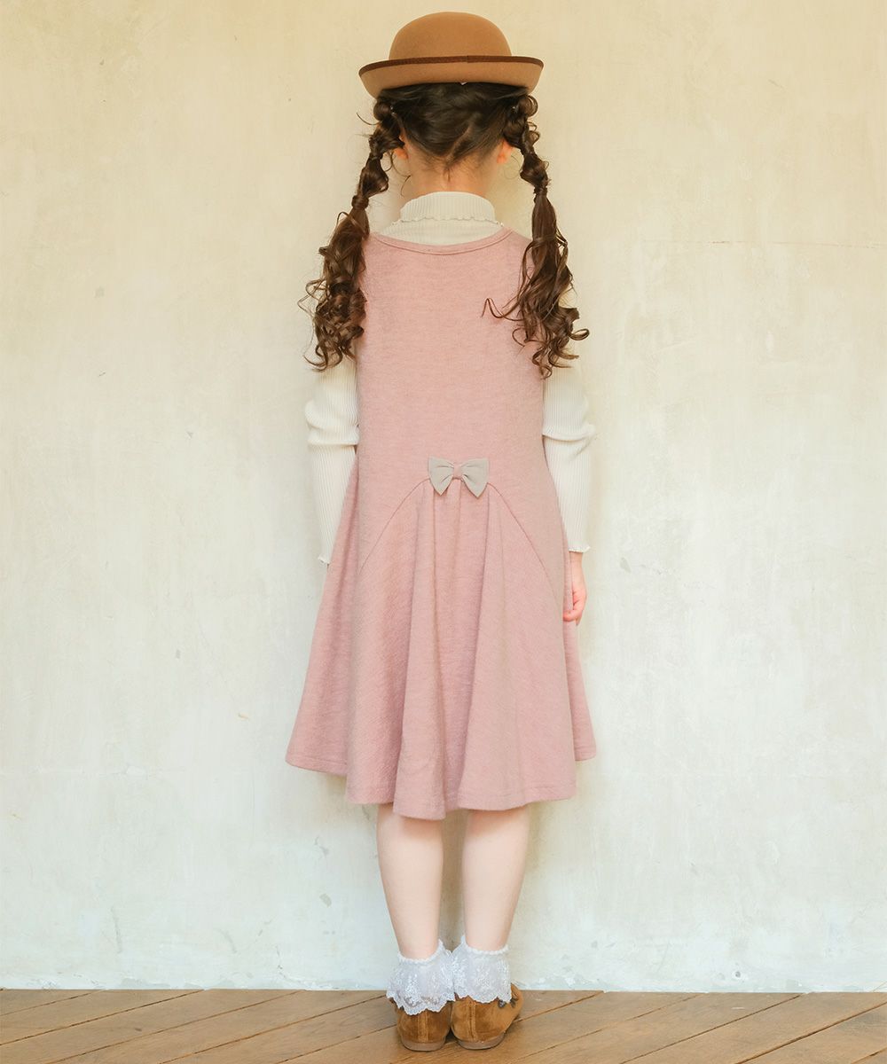 ベビー服 女の子 音符刺繍 Aライン バックリボン付きワンピース ピンク(02) モデル画像2