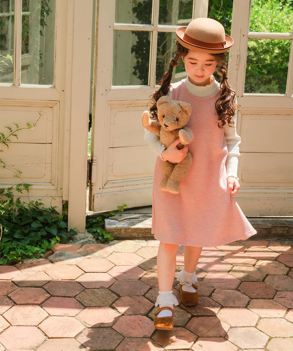 ベビー服 女の子 音符刺繍 Aライン バックリボン付きワンピース ピンク(02) モデル画像3