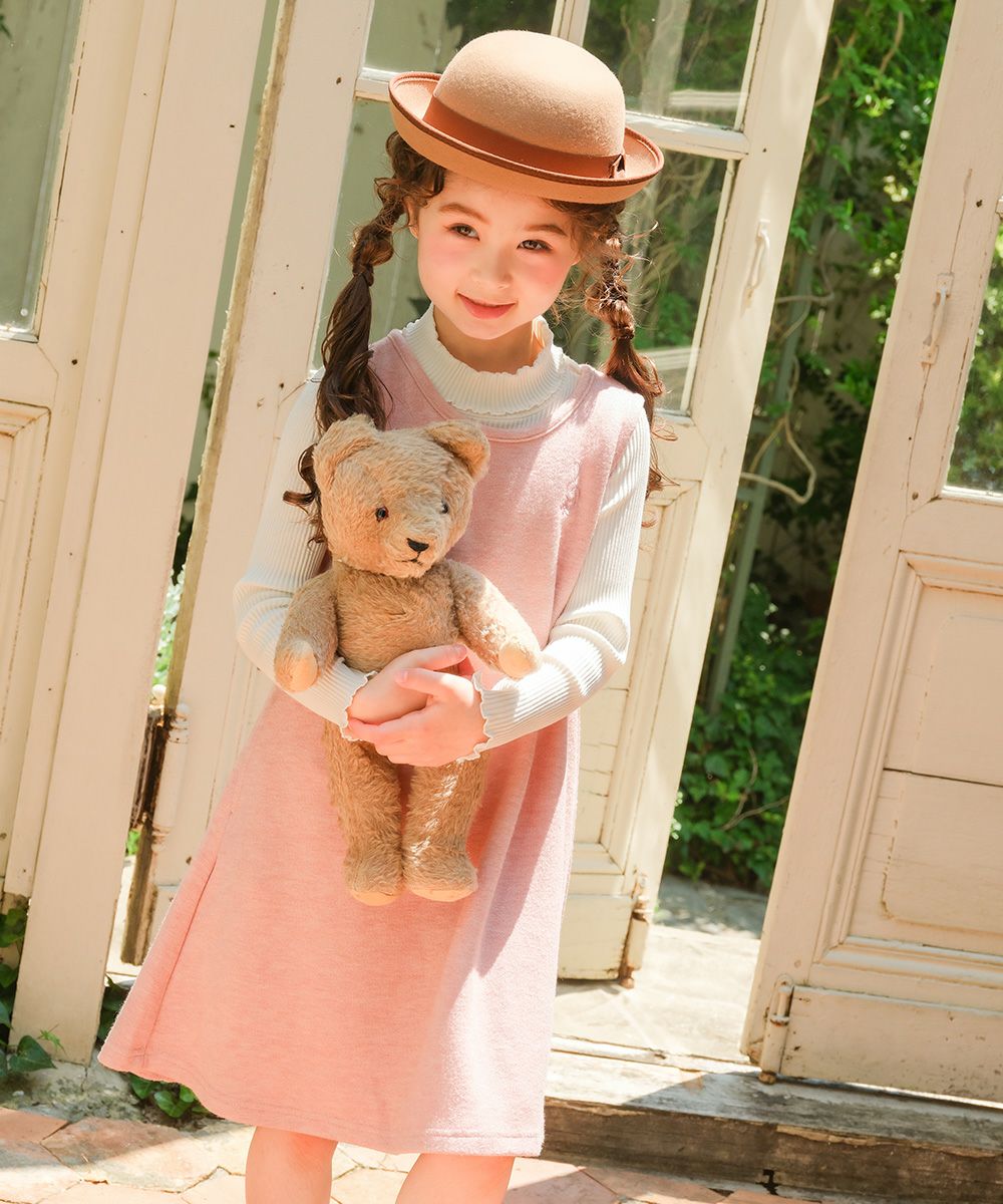 ベビー服 女の子 音符刺繍 Aライン バックリボン付きワンピース ピンク(02) モデル画像4