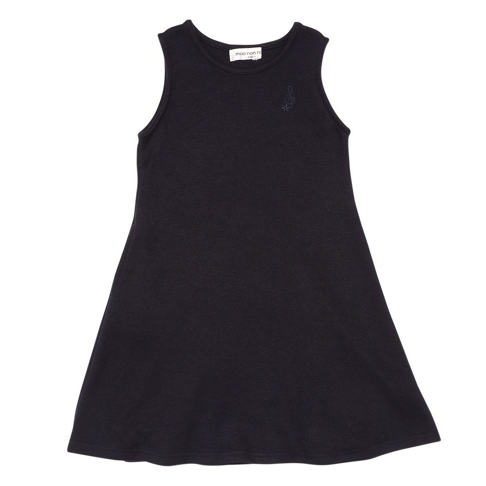 ベビー服 女の子 音符刺繍 Aライン バックリボン付きワンピース ネイビー(06) 正面