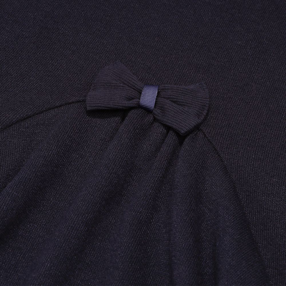 ベビー服 女の子 音符刺繍 Aライン バックリボン付きワンピース ネイビー(06) デザインポイント1