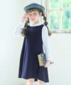 ベビー服 女の子 音符刺繍 Aライン バックリボン付きワンピース ネイビー(06) モデル画像1