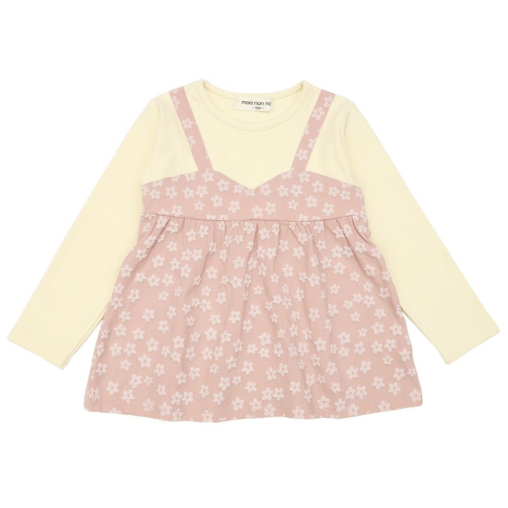 ベビー服 女の子 花柄キャミソール 重ね着風Tシャツ ピンク(02) 正面