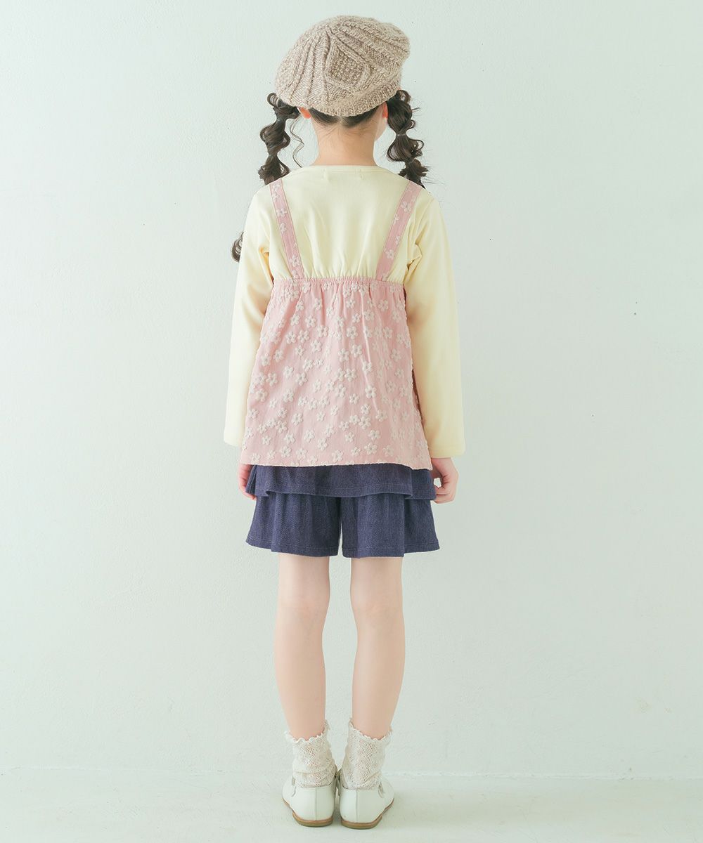 ベビー服 女の子 花柄キャミソール 重ね着風Tシャツ ピンク(02) モデル画像全身
