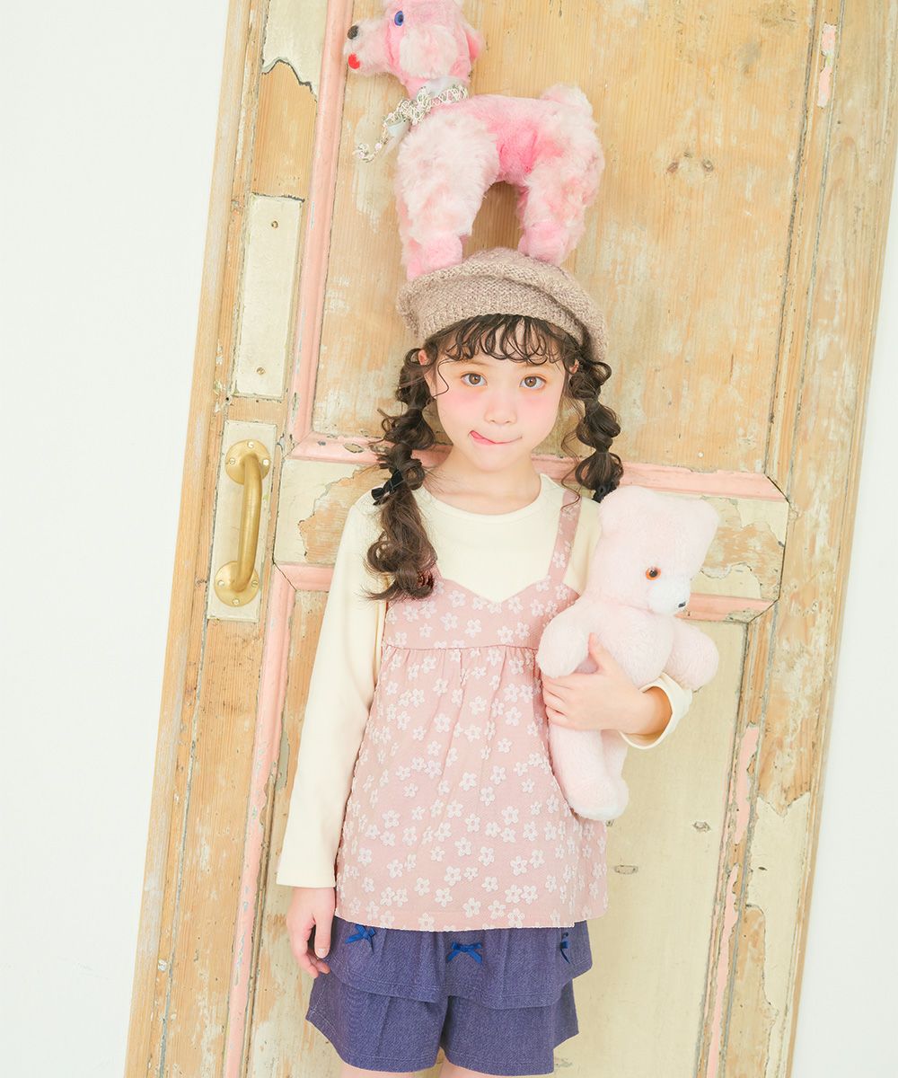 ベビー服 女の子 花柄キャミソール 重ね着風Tシャツ ピンク(02) モデル画像2