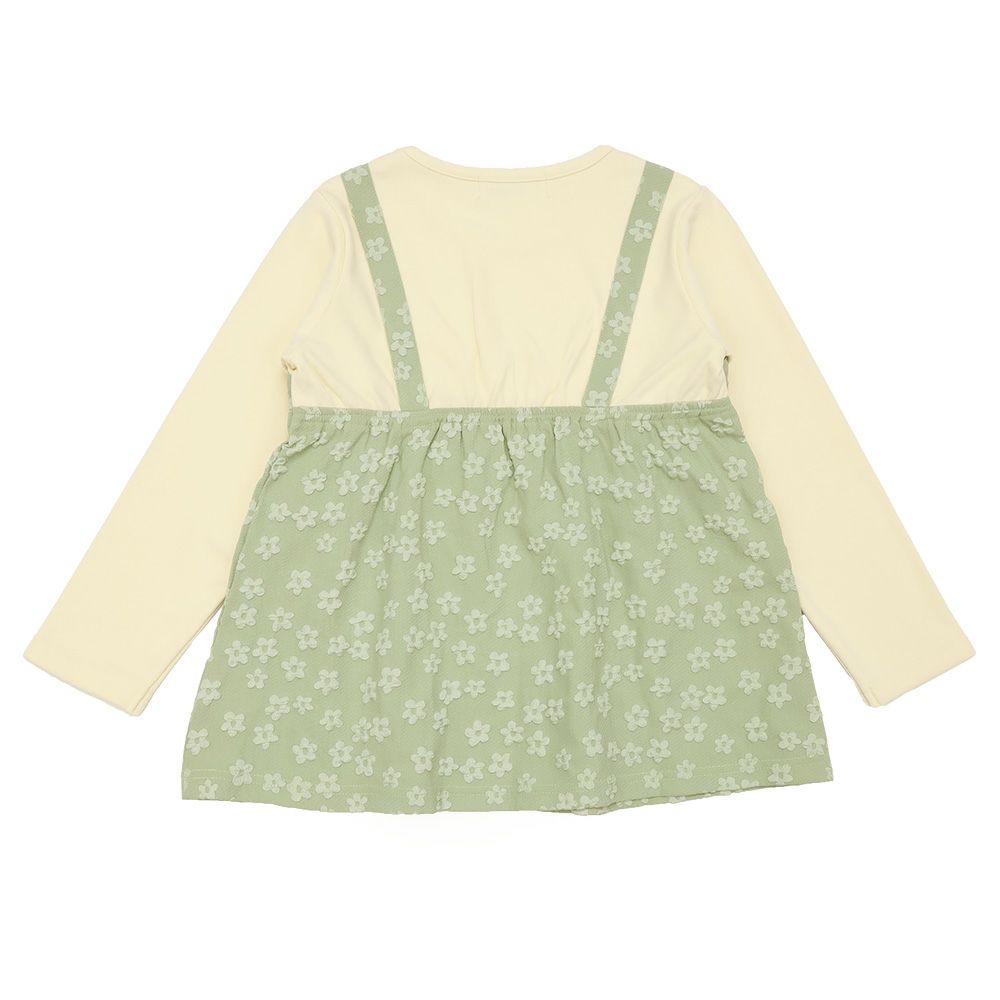 ベビー服 女の子 花柄キャミソール 重ね着風Tシャツ グリーン(08) 背面