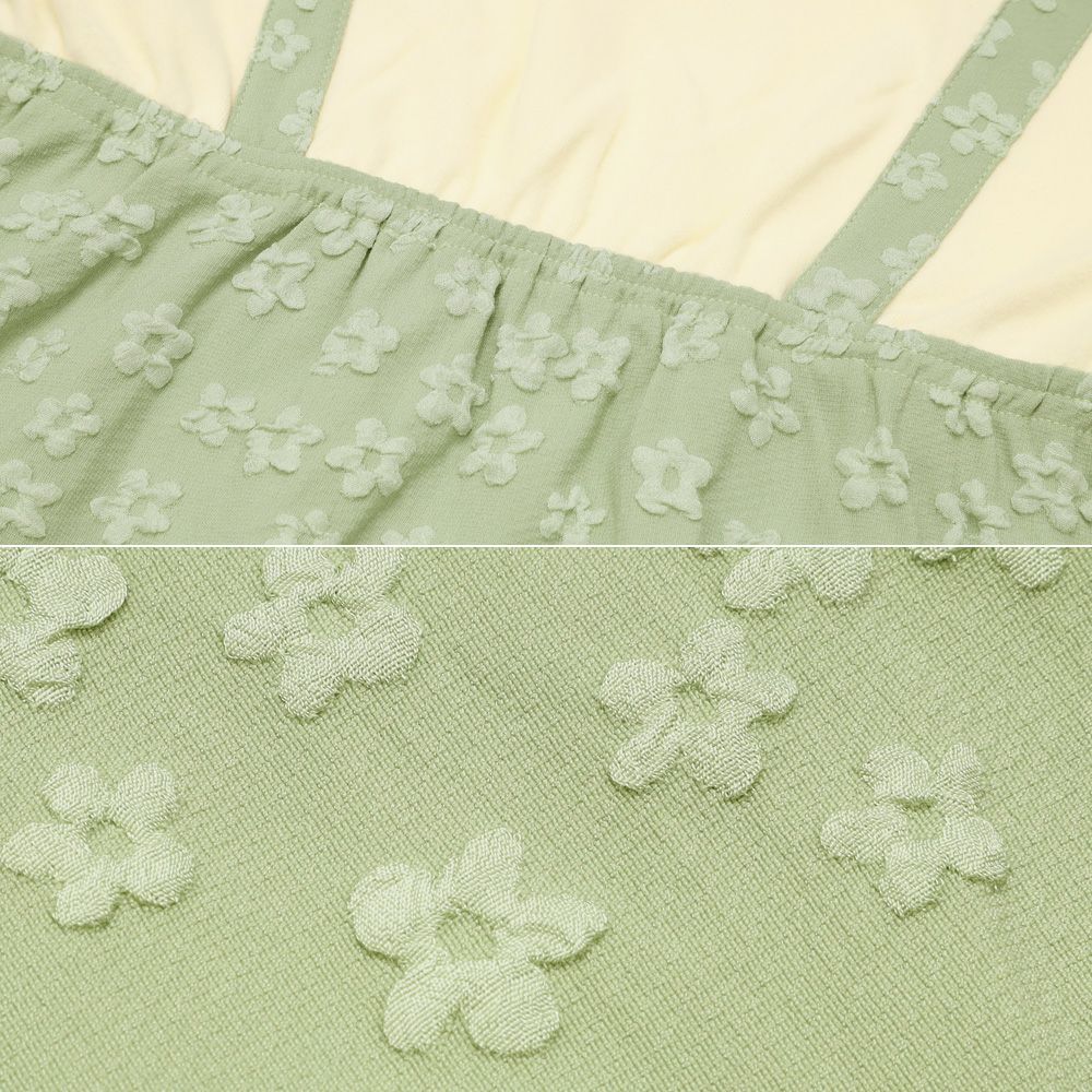 ベビー服 女の子 花柄キャミソール 重ね着風Tシャツ グリーン(08) デザインポイント1